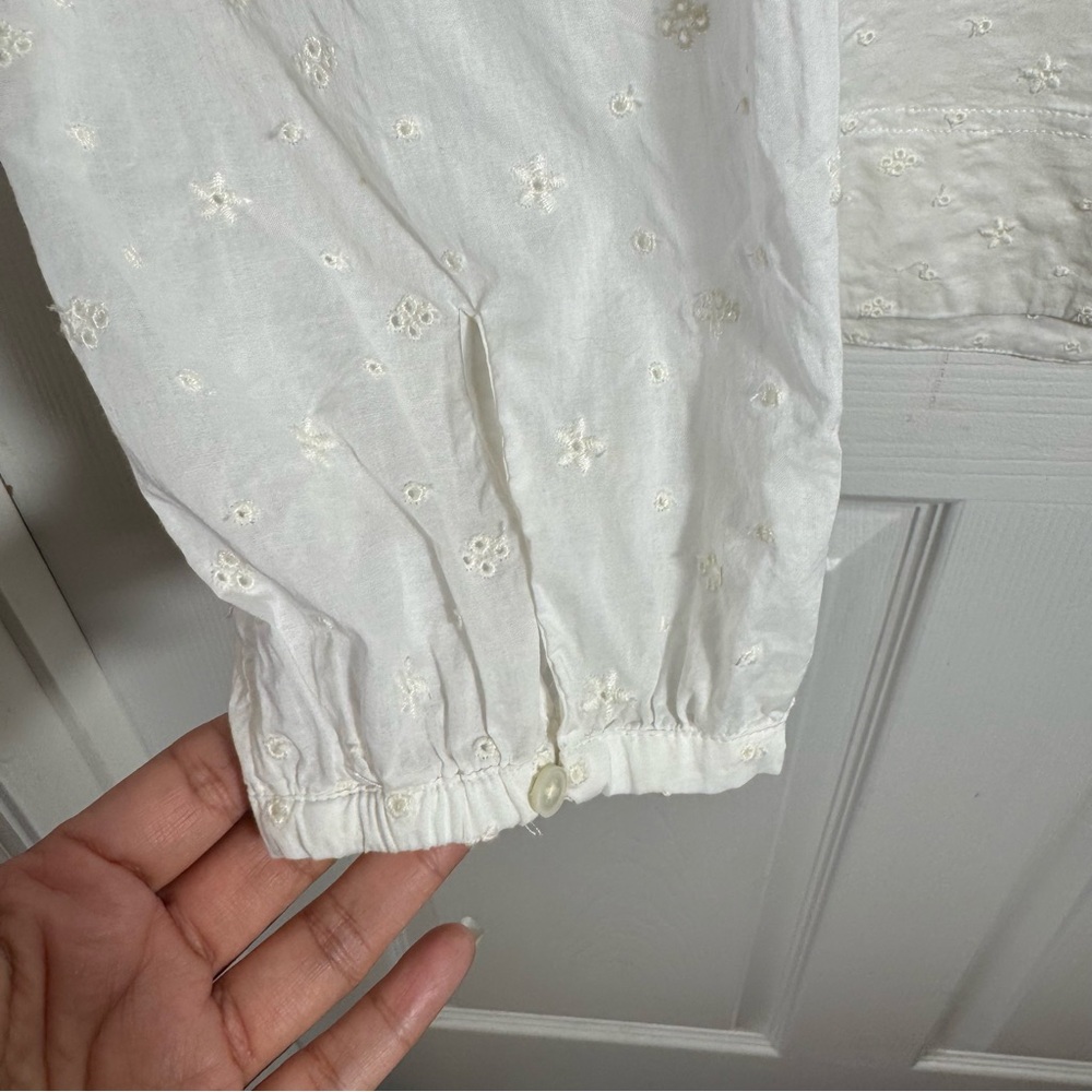 J.Crew Eyelet Ruffle Blouse XL White Cotton Romantic Cottagecore Boho Feminine - Picture 6 of 12